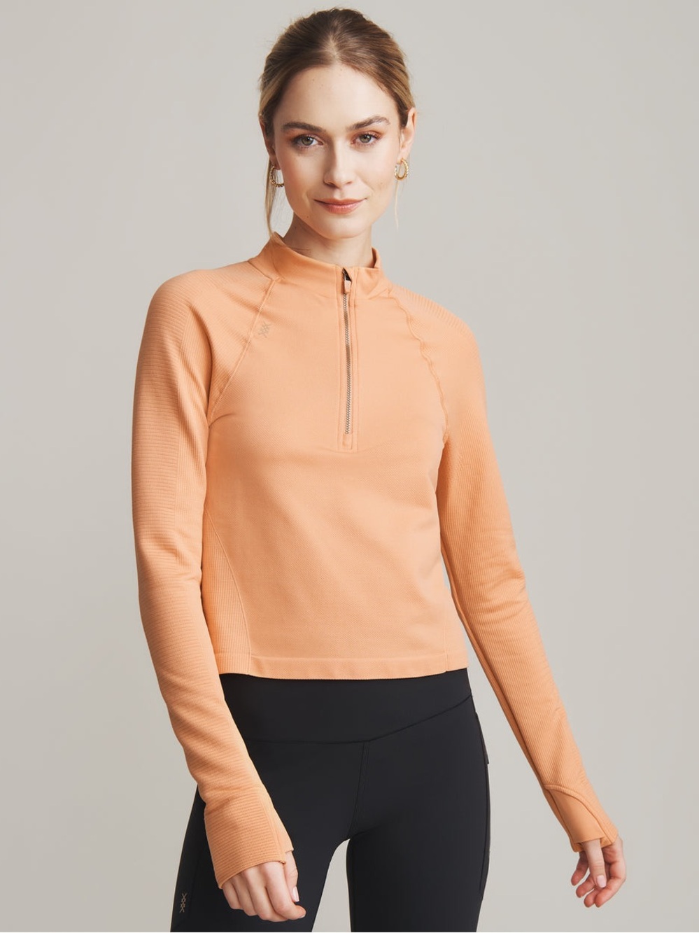 RHONE Women's Long-Sleeve Half-Zip Active Wear Top Orange XS NWT